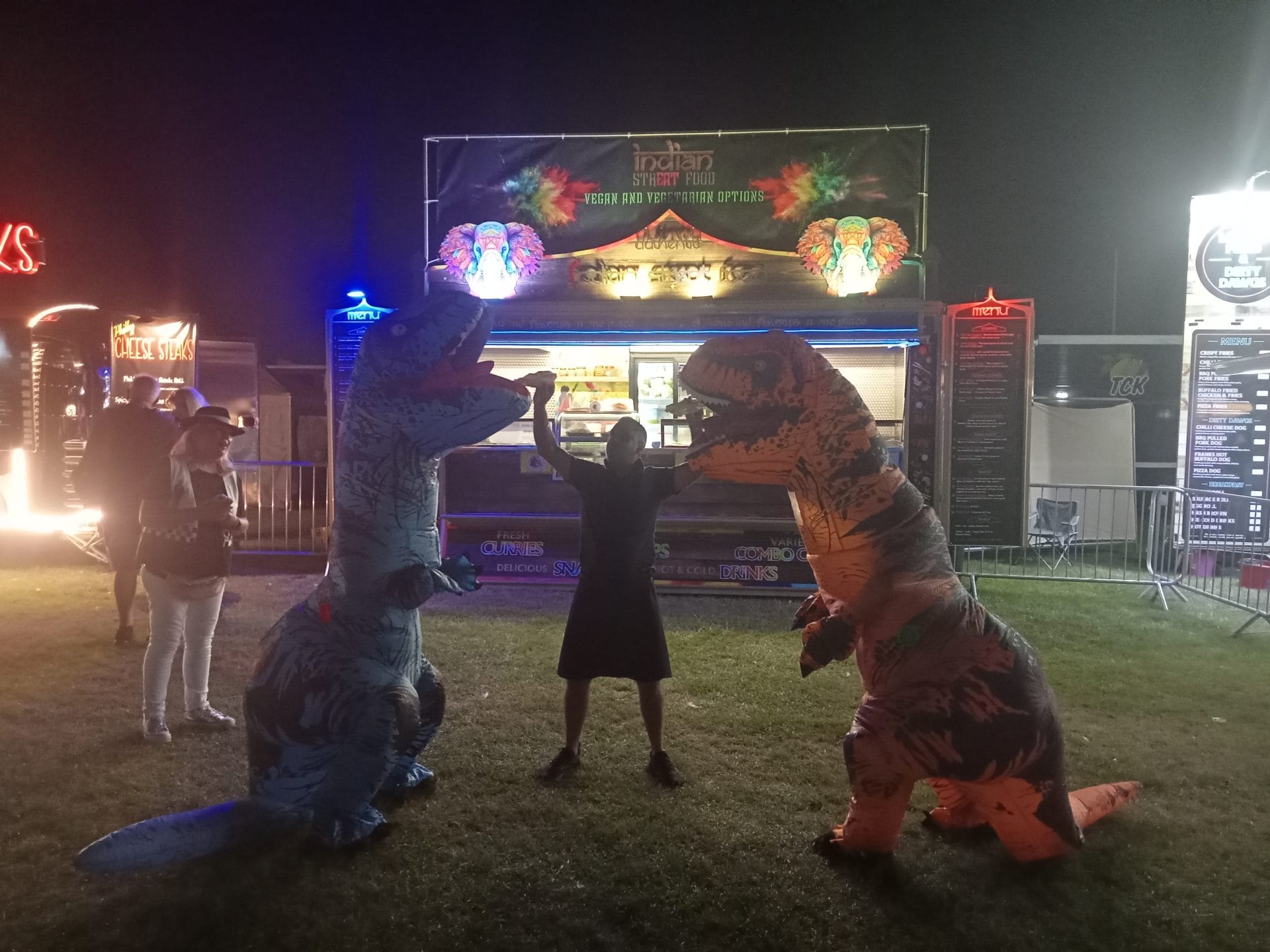 Feeding the hungry dinosaurs who love poppadom's at Rewind Festival - Henley on Thames.